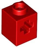 Technic Brick 1 x 1 with Axle Hole in Red