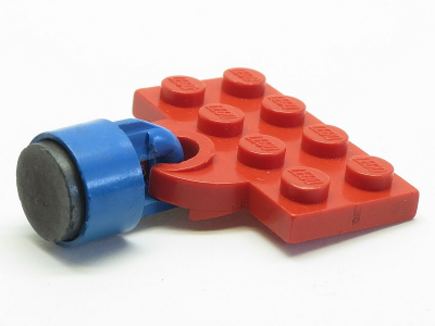 Plate Special 2 x 4 with Train Coupler Open with Magnet Short Cylinder Blue in Red