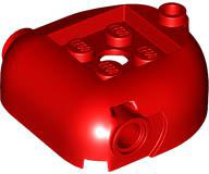 Brick Special Round, Curved Sides 4 x 4 x 1 1/3 with Pin Holes, 2 x 2 Recessed Studs in Red