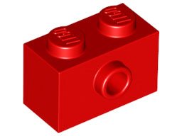 Brick Special 1 x 2 with 1 Center Stud on 1 Side, Bottom Stud Holder in Red