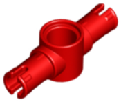 Technic Pin Connector Hub with 2 Pins with Friction Ridges Lengthwise [Big Squared Pin Holes] in Red