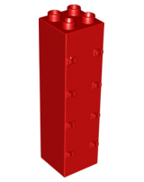 Duplo Building Wall 2 x 2 x 6 with Drawer Slots on One Side and Eight Hinges on the Other in Red