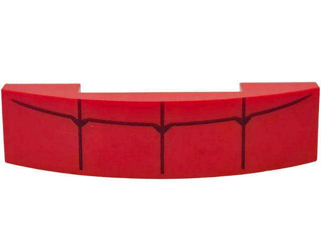 Brick Curved 4 x 1 Double, No Studs with Dark Red Webs print in Red