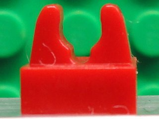 Tile Special 1 x 1 with Clip with Rounded Tips and Center Cut in Red