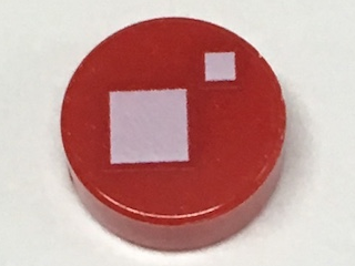 Tile Round 1 x 1 with Large and Small White Squares Print (Brickheadz Eye) in Red