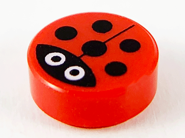 Tile Round 1 x 1 with Ladybug / Ladybird Print in Red