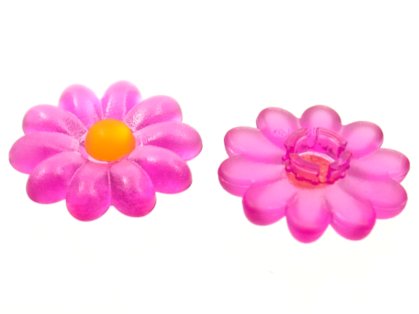 Clikits Icon, Flower 2 x 2 Large, 10 Petals with Pin [Frosted] Trans-Neon Orange Center Cabochon in Trans-Dark Pink