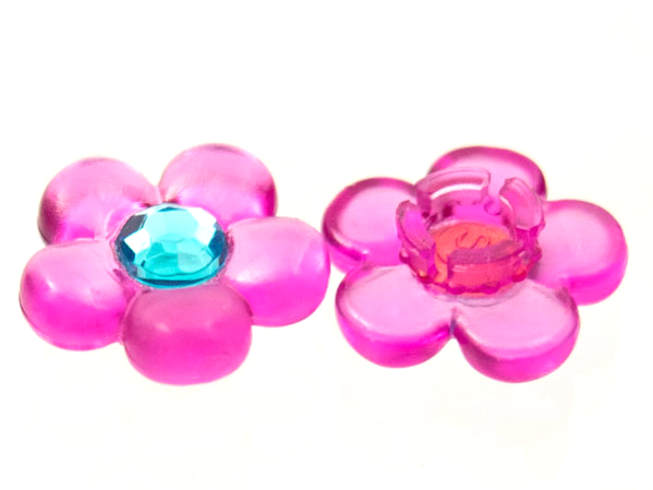 Clikits Icon, Flower 2 x 2 Small, 5 Petals with Pin [Polished] with Trans-Light Royal Blue Center Facet Gem in Trans-Dark Pink
