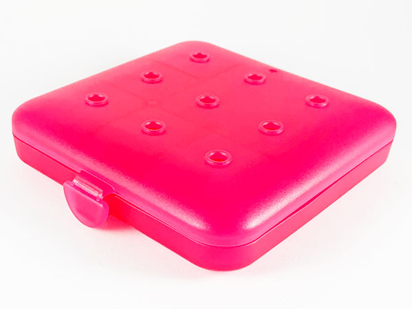 Clikits Container Box, Square with 3 x 3 Holes Arrangement - Hinged in Trans-Dark Pink