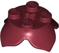 Plant, Leaves, Round 2 x 2 x 2/3 with + Axle Hole and 4 Leaf Extensions in Dark Red