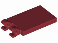 Tile Special 2 x 3 with 2 Clips without Tab between Clips in Dark Red