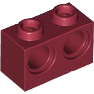 Technic Brick 1 x 2 [2 Pin Holes] in Dark Red