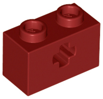 Technic Brick 1 x 2 with Axle Hole Type 1 [+ Opening] and Bottom Ridges in Dark Red