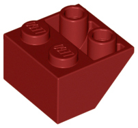 Brick Sloped Inverted 45° 2 x 2 [Ovoid Bottom Pin, Bar-sized Stud Holes] in Dark Red