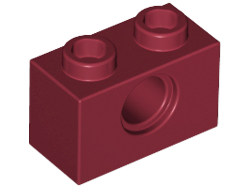 Technic Brick 1 x 2 [1 Pin Hole] in Dark Red