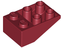 Brick Sloped Inverted 33° 3 x 2, No Connections between Studs, Ovoid Bottom Pin in Dark Red