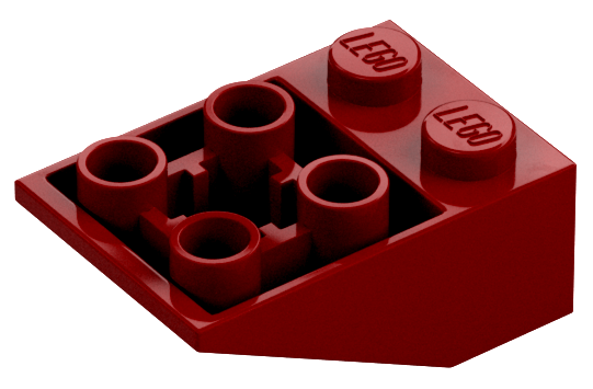 Brick Sloped Inverted 33° 3 x 2, Connections between Studs, Ovoid Bottom Pin in Dark Red