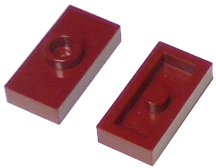 Plate Special 1 x 2 with 1 Stud without Groove (Jumper) in Dark Red