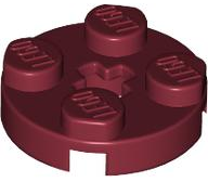 Plate Round 2 x 2 with Axle Hole Type 1 (+ Opening) in Dark Red