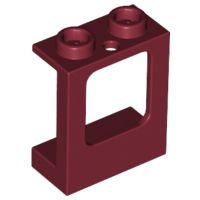 Window 1 x 2 x 2 Plane, Hollow Studs, Single Hole Top and Bottom for Glass in Dark Red