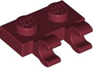 Plate Special 1 x 2 with Clips Horizontal [Open O Clips] in Dark Red
