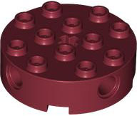 Brick Round 4 x 4 with 4 Side Pin Holes and Center Axle Hole in Dark Red