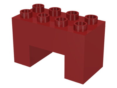 Duplo Brick 2 x 4 x 2 with 2 x 2 Square Arch in Dark Red