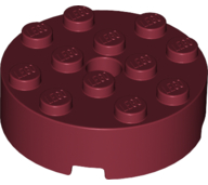 Brick Round 4 x 4 Centre Hole in Dark Red