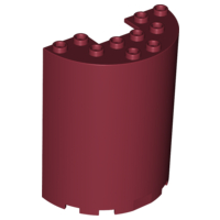 Cylinder Half 3 x 6 x 6 with 1 x 2 Cutout in Dark Red