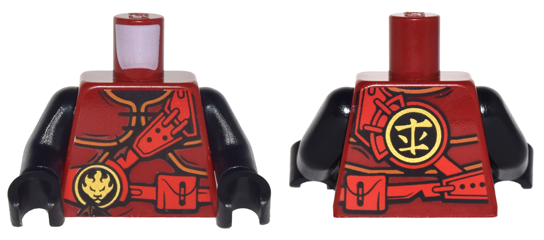 Torso Ninjago Armor with Red Straps and Utility Belt with Fire Power Emblem Pattern / Black Arms / Black Hands, Dark Red