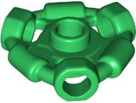 Plate Special 1 x 1 with Hole Through Stud, 3 Bars and 3 Bar Holes in Green