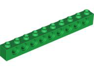 Technic Brick 1 x 10 [9 Pin Holes] in Green