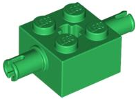 Brick Special 2 x 2 with 2 Pins and Axle Hole in Green