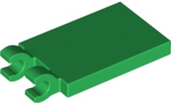 Tile Special 2 x 3 with 2 Clips without Tab between Clips in Green