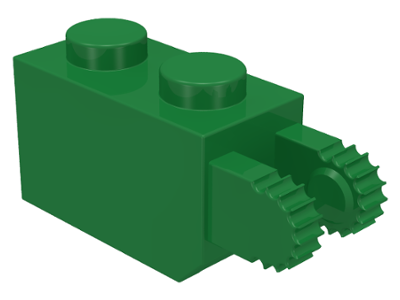 Hinge Brick 1 x 2 Locking with 2 Fingers Vertical End, 9 Teeth in Green