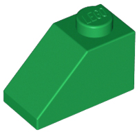 Brick Sloped 45° 2 x 1 with Bottom Pin in Green