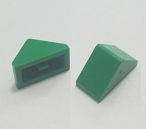 Brick Sloped 45° 2 x 1 Double with Ovoid Bottom Pin in Green