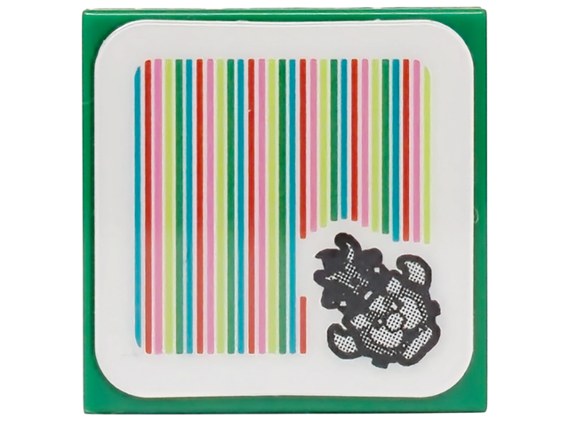 Tile 2 x 2 with Bowser Castle, Barcode print (Sticker) in Green