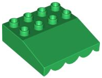 Duplo Roofpiece Slope 33 4 x 4 with Awning Overhang with 9 Bottom Tubes in Green