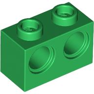Technic Brick 1 x 2 [2 Pin Holes] in Green