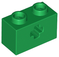 Technic Brick 1 x 2 with Axle Hole Type 1 [+ Opening] and Bottom Ridges in Green