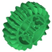 Technic Gear 20 Tooth Double Bevel with Axle Hole Type 2 [X Opening] in Green