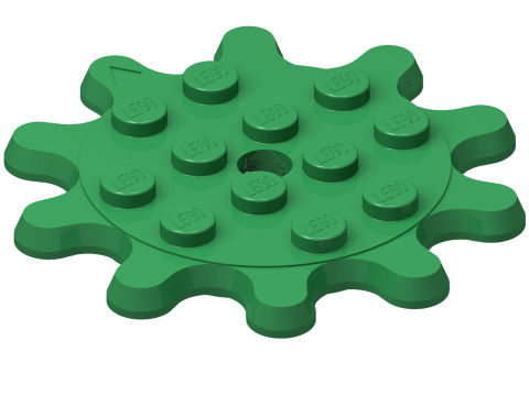 Plate Special 4 x 4 Splat Gear, 10 Teeth in Green