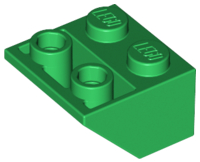 Brick Sloped Inverted 45° 2 x 2 [Ovoid Bottom Pin, Bar-sized Stud Holes] in Green