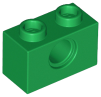 Technic Brick 1 x 2 [1 Pin Hole] in Green