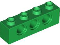 Technic Brick 1 x 4 [3 Pin Holes] in Green