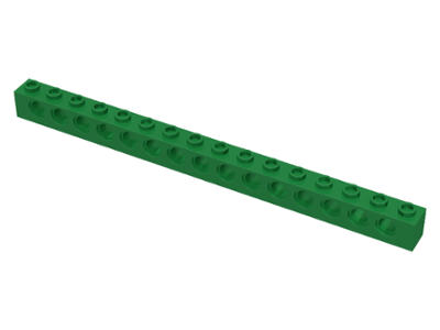 Technic Brick 1 x 16 [15 Pin Holes] in Green