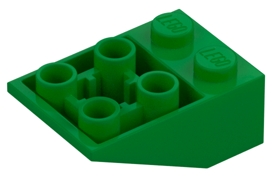 Brick Sloped Inverted 33° 3 x 2, Connections between Studs, Ovoid Bottom Pin in Green
