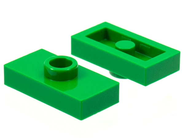 Plate Special 1 x 2 with 1 Stud without Groove (Jumper) in Green