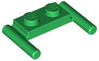 Plate Special 1 x 2 with Handles [Flat Ends / Low Attachment] in Green